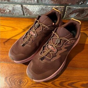 Hoka Red and Brown Athletic Shoes with Modern Silhouette